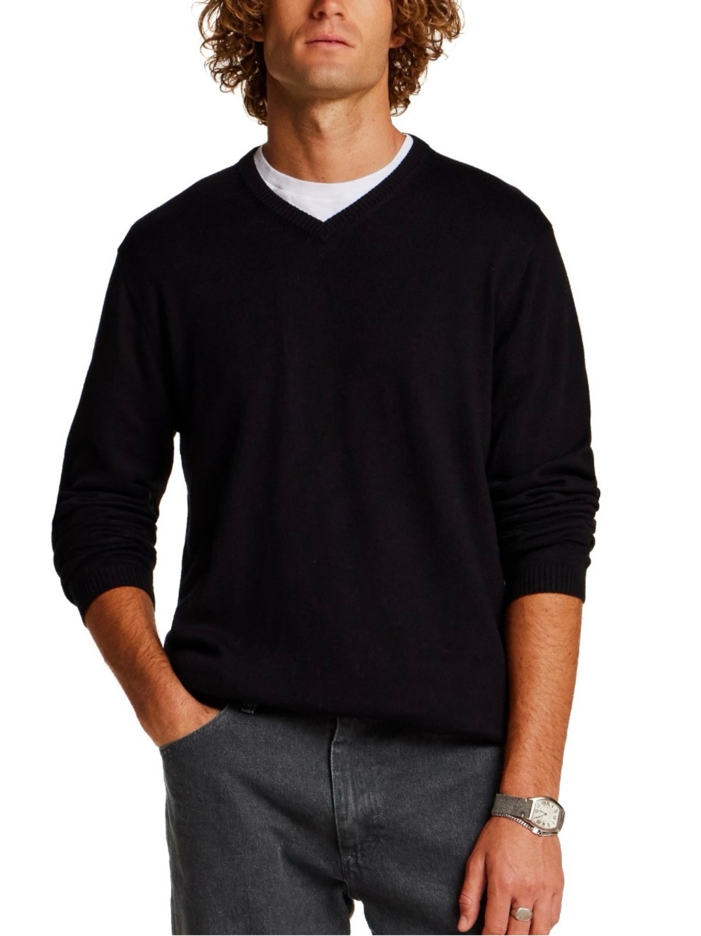 Men's Eddie Bauer V-Neck Black  Lightweight Cotton/Cashmere Sweater Sz L NWOT